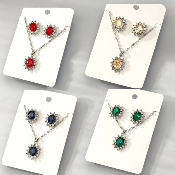 4 pc set necklace/pendant/earrings brand new cubic zirconia silver - Picture 4 of 4